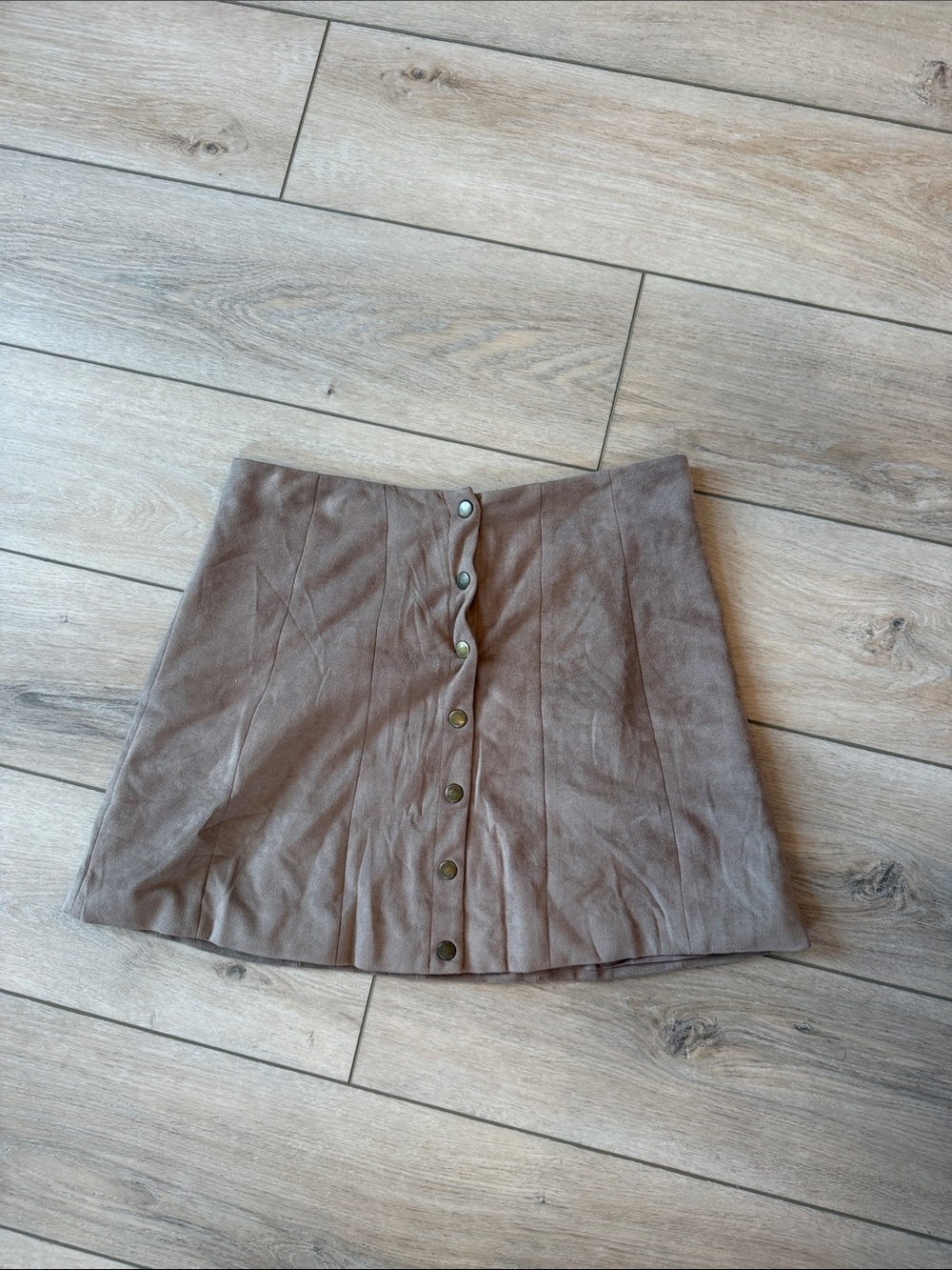 Altar'd State Button-Front Taupe Mini Skirt